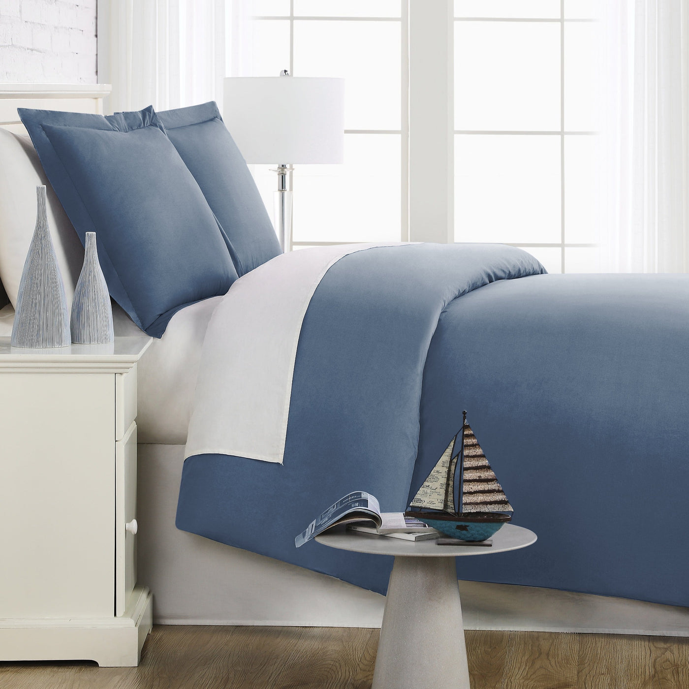 Side View of Everyday Essentials Duvet Cover Set in Steel Blue#color_steel-blue
