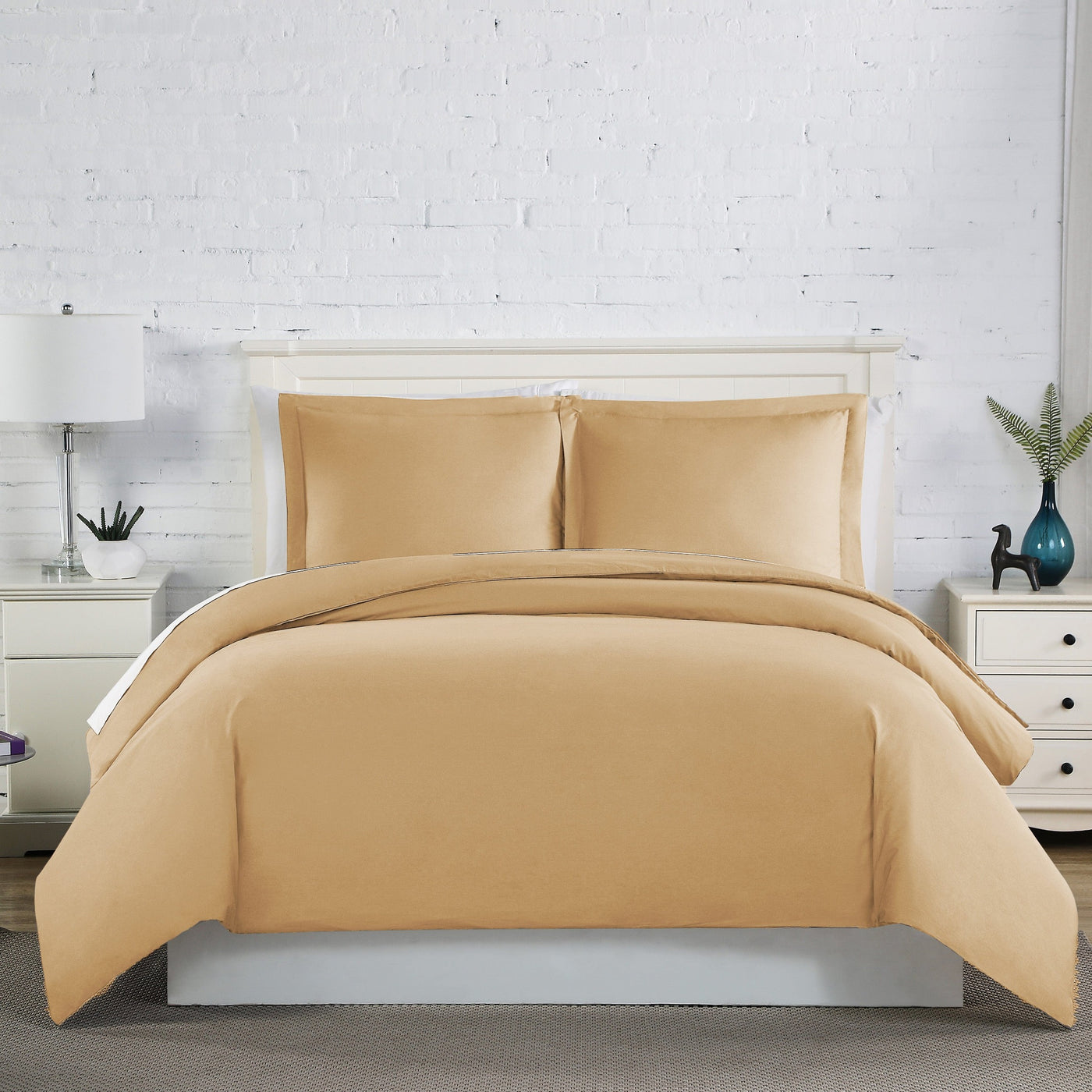 Front View of Everyday Essentials Duvet Cover Set in Warm Sand#color_warm-sand
