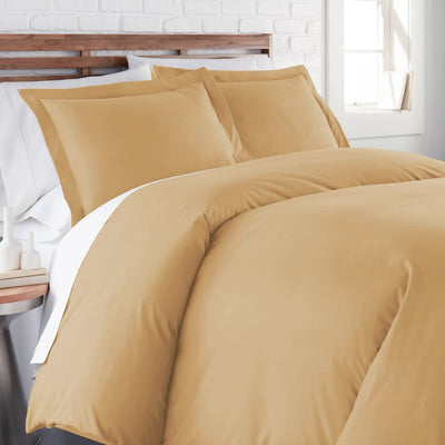 Side View of Everyday Essentials Duvet Cover Set in Warm Sand#color_warm-sand