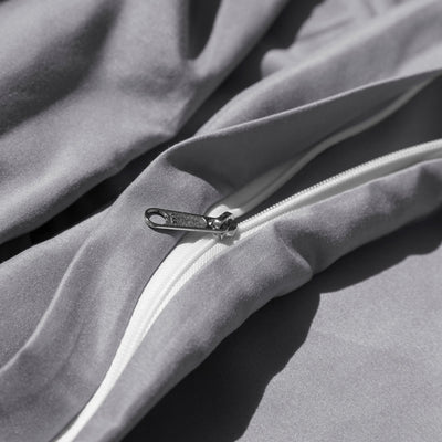 Close Up Image of Zipper Enclosure of Everyday Essentials Duvet Cover Set in Steel Grey#color_steel-gray