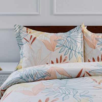 Front View of Tropic Leaf Comforter Set in Cream#color_tropic-leaf-cream