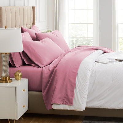 Side View of Everyday Essentials 6-Piece Sheet Set in Rose#color_rose