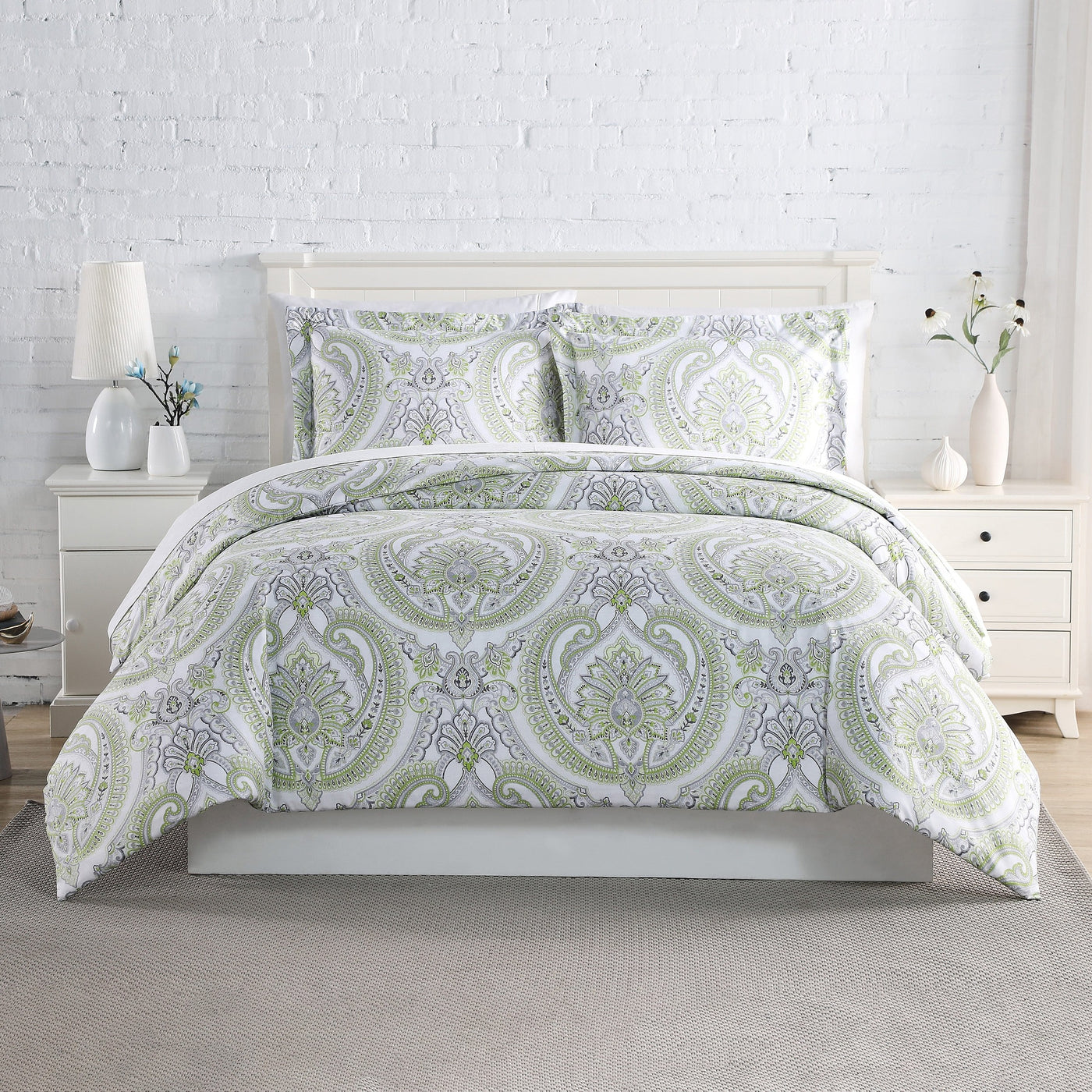 Front View of Pure Melody Duvet Cover Set in Green#color_pure-melody-green