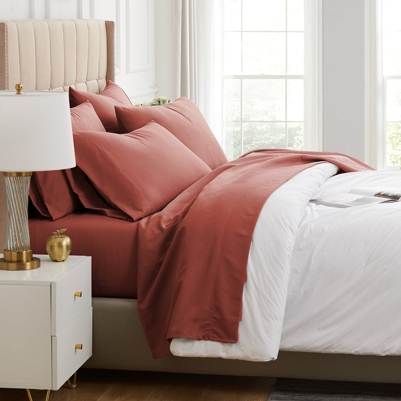 Side View of Everyday Essentials 6-Piece Sheet Set in Marsala#color_marsala