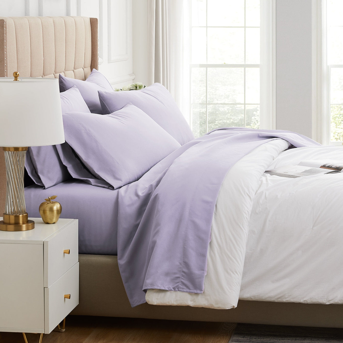 Side View of Everyday Essentials 6-Piece Sheet Set in Lilac#color_evening-haze