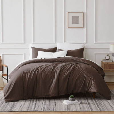 Front View of Vilano Duvet Cover Set in Brown#color_vilano-chocolate-brown