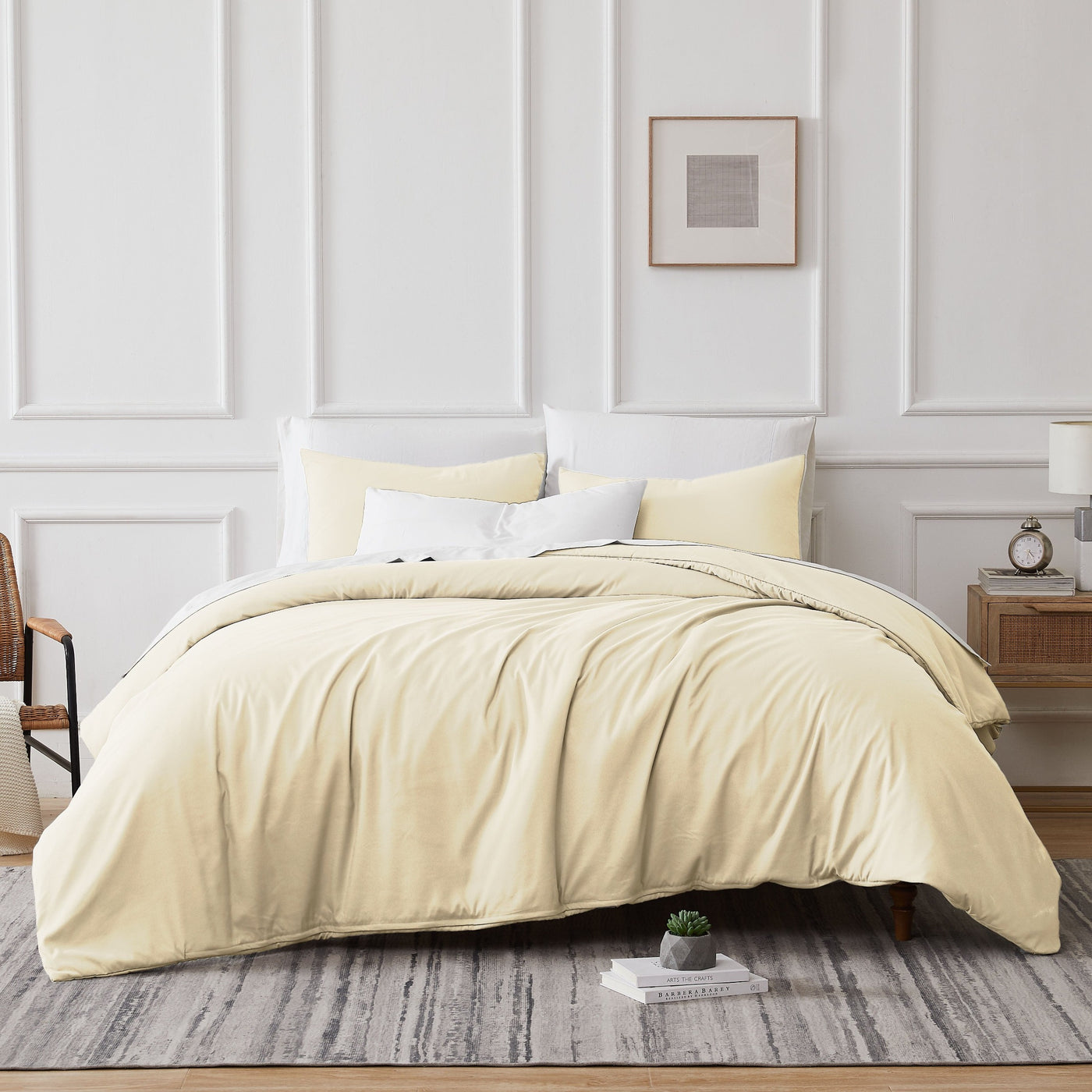 Front View of Vilano Duvet Cover Set in Off White#color_vilano-off-white