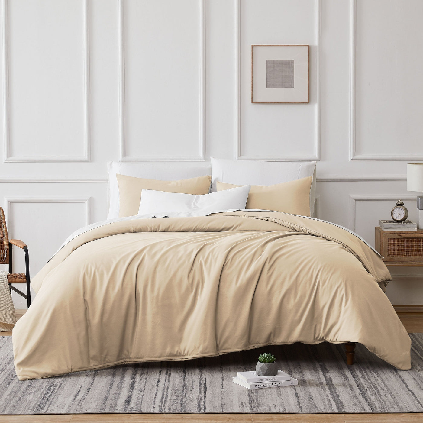 Front View of Vilano Duvet Cover Set in Taupe#color_vilano-taupe