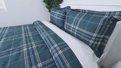 Video of Vilano Plaid Comforter Set in Blue Showing Features#color_plaid-blue