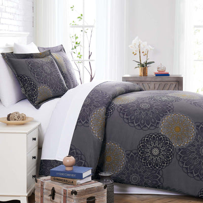 Side View of Midnight Floral Comforter Set in Black#color_midnight-floral-black