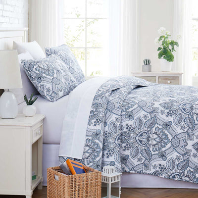 Side View of Enchantment Quilt Set in Blue#color_enchantment-blue