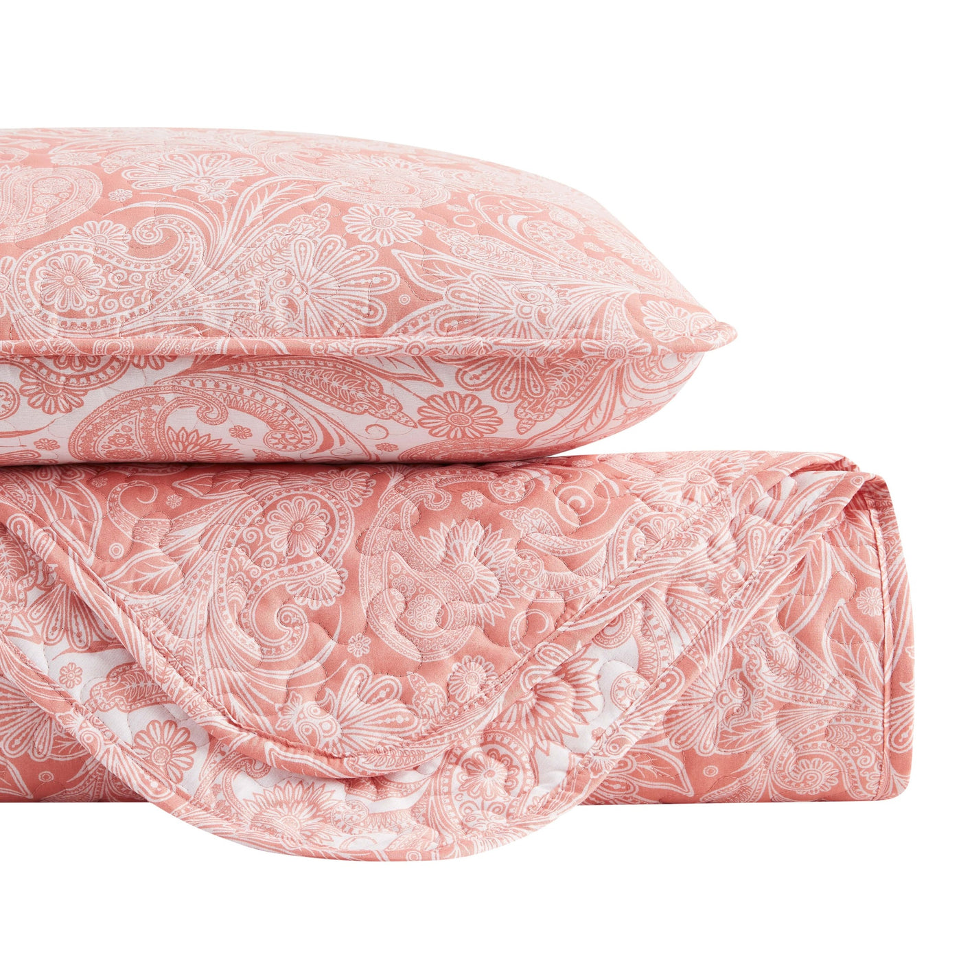 Perfect Paisley Reversible Quilt Set in Coral Stack Together#color_perfect-paisley-coral-haze