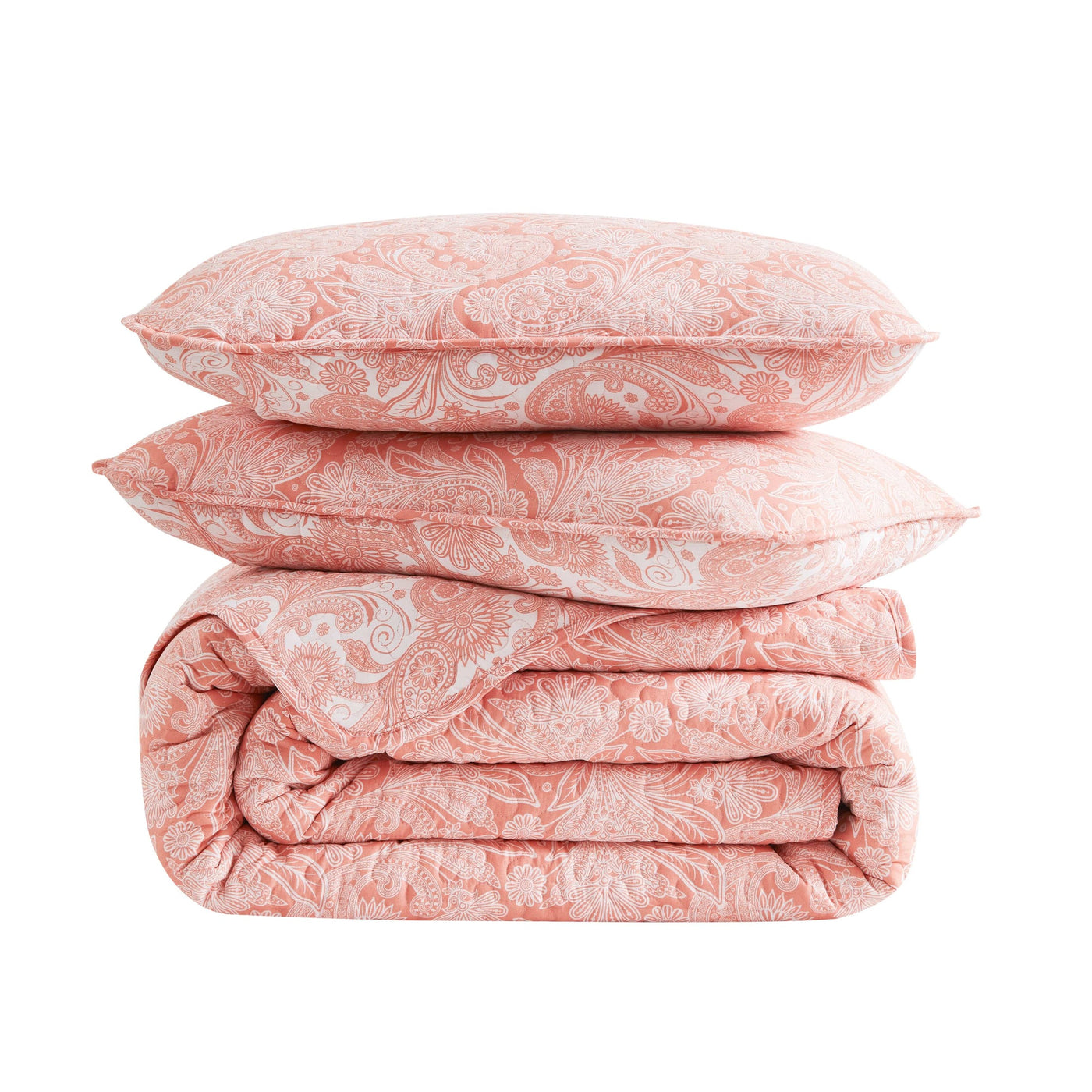 Perfect Paisley Reversible Quilt Set in Coral Stack Together#color_perfect-paisley-coral-haze