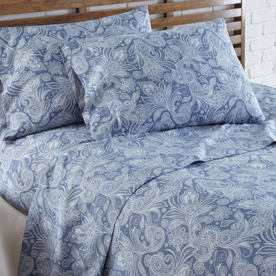 Close Up View of Perfect Paisley in Blue Pillows Shams#color_perfect-paisley-blue-with-white