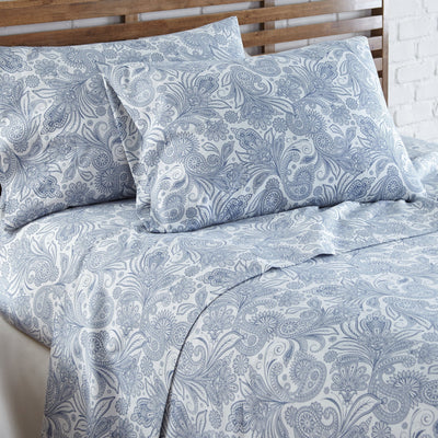 Close Up View of Perfect Paisley in White and Blue Pillows Shams#color_perfect-paisley-white-with-blue