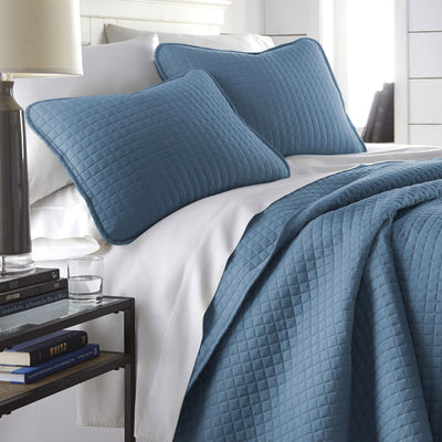 Side View of Vilano Oversized Quilt Set in Coronet Blue #color_vilano-coronet-blue