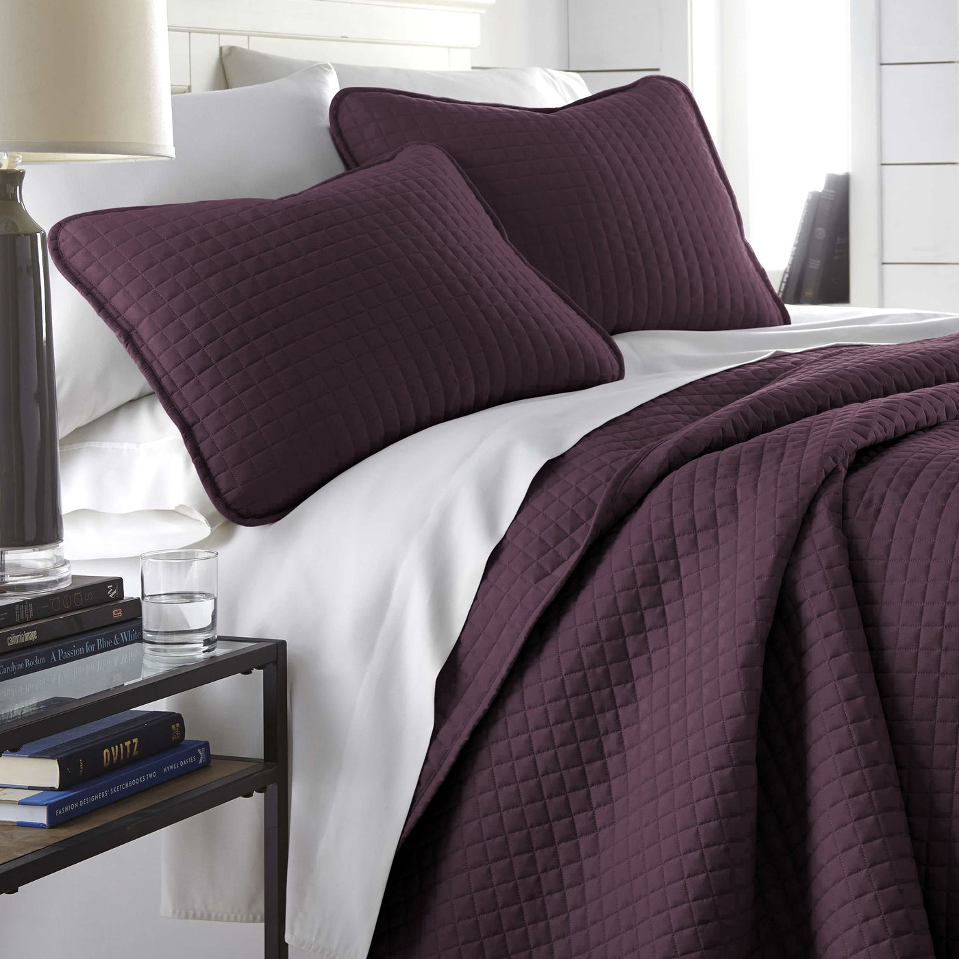 Side View of Vilano Oversized Quilt Set in Purple #color_vilano-purple
