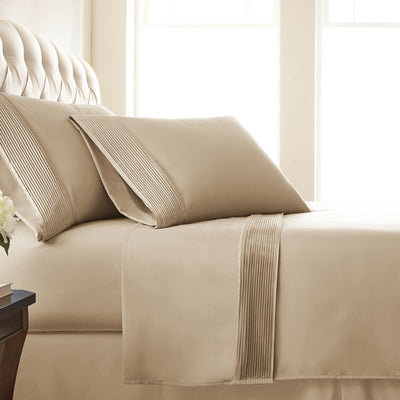 Side View of Vilano Extra Deep Pocket Pleated Sheet Set in Taupe#color_vilano-taupe