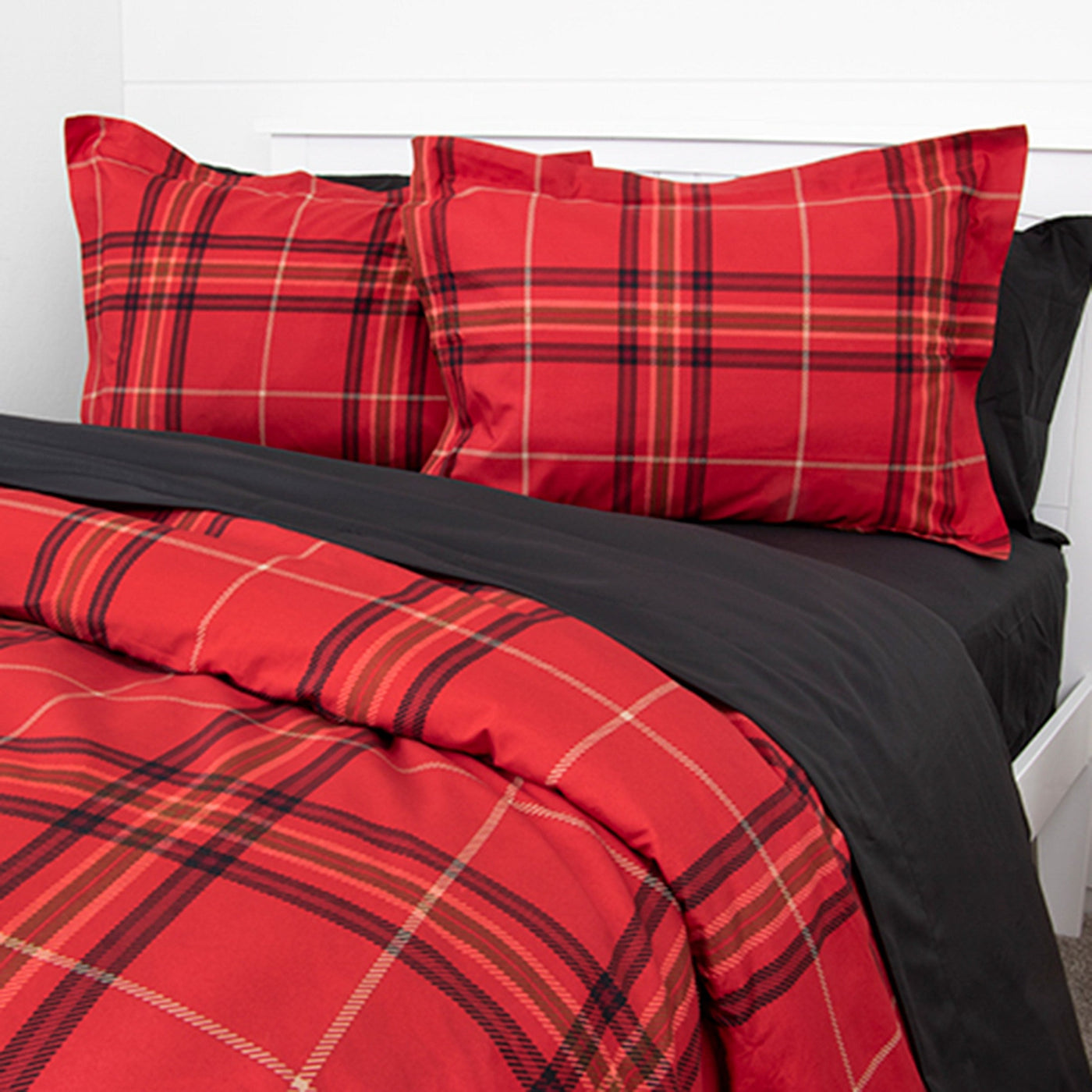 Side View of Vilano Plaid Comforter Set in Red#color_plaid-red