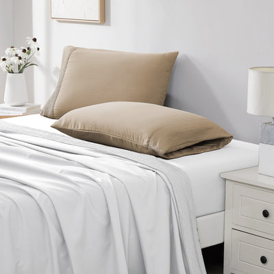 Side View of Vilano Pleated Pillow Cases in Taupe#color_vilano-taupe