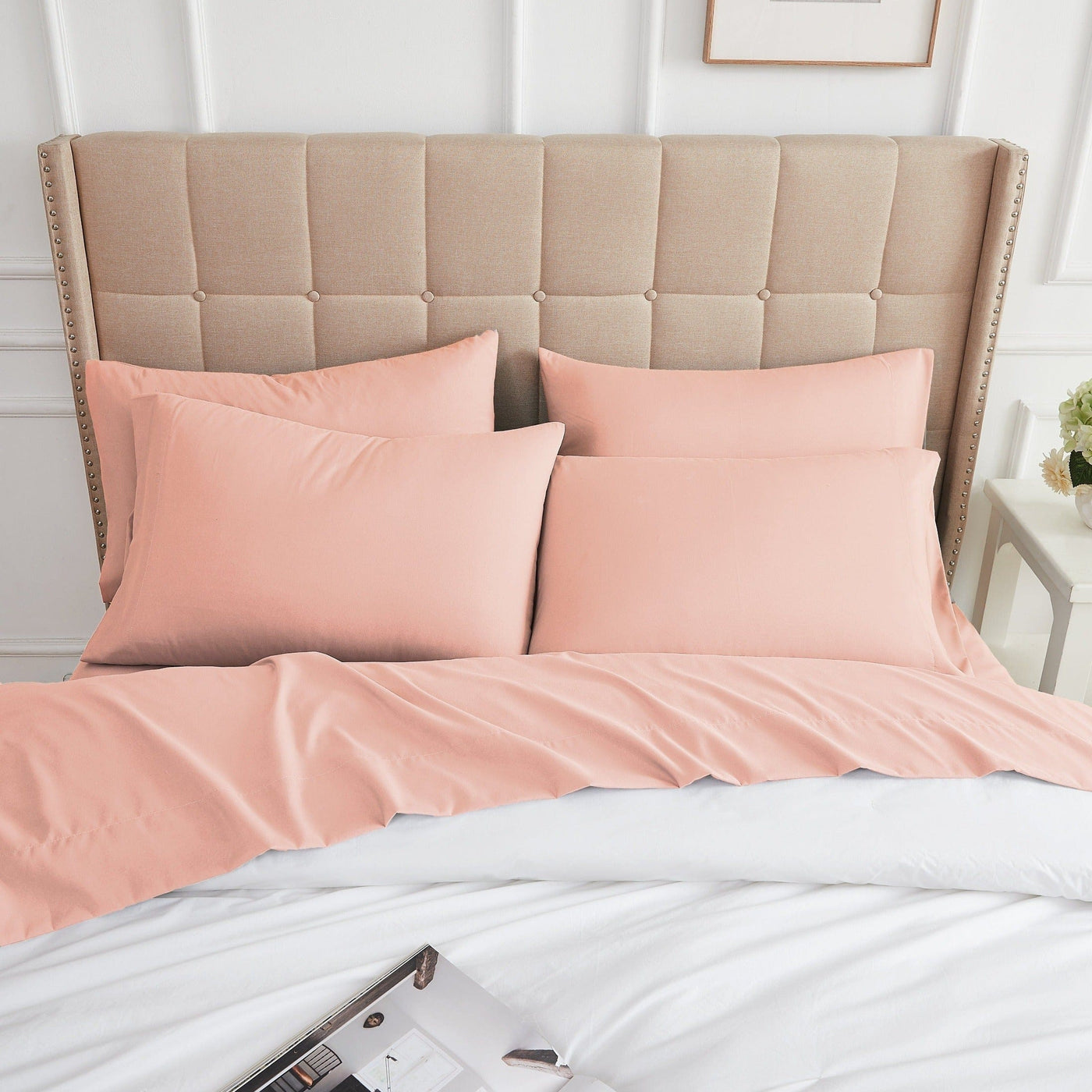 Top View of Everyday Essentials 6-Piece Sheet Set in Peach#color_peach