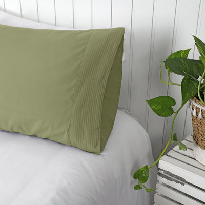 Side View of Vilano Pleated Pillow Cases in Sage Green#color_vilano-sage-green