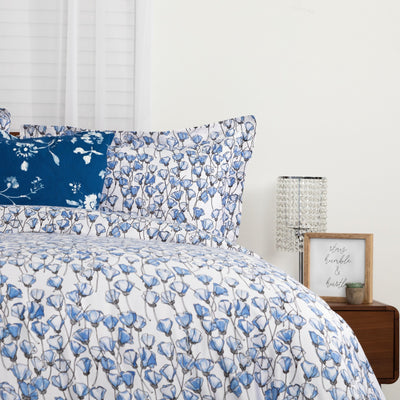 Half Front View of Forevermore Duvet Cover Set in Blue#color_forevermore-blue