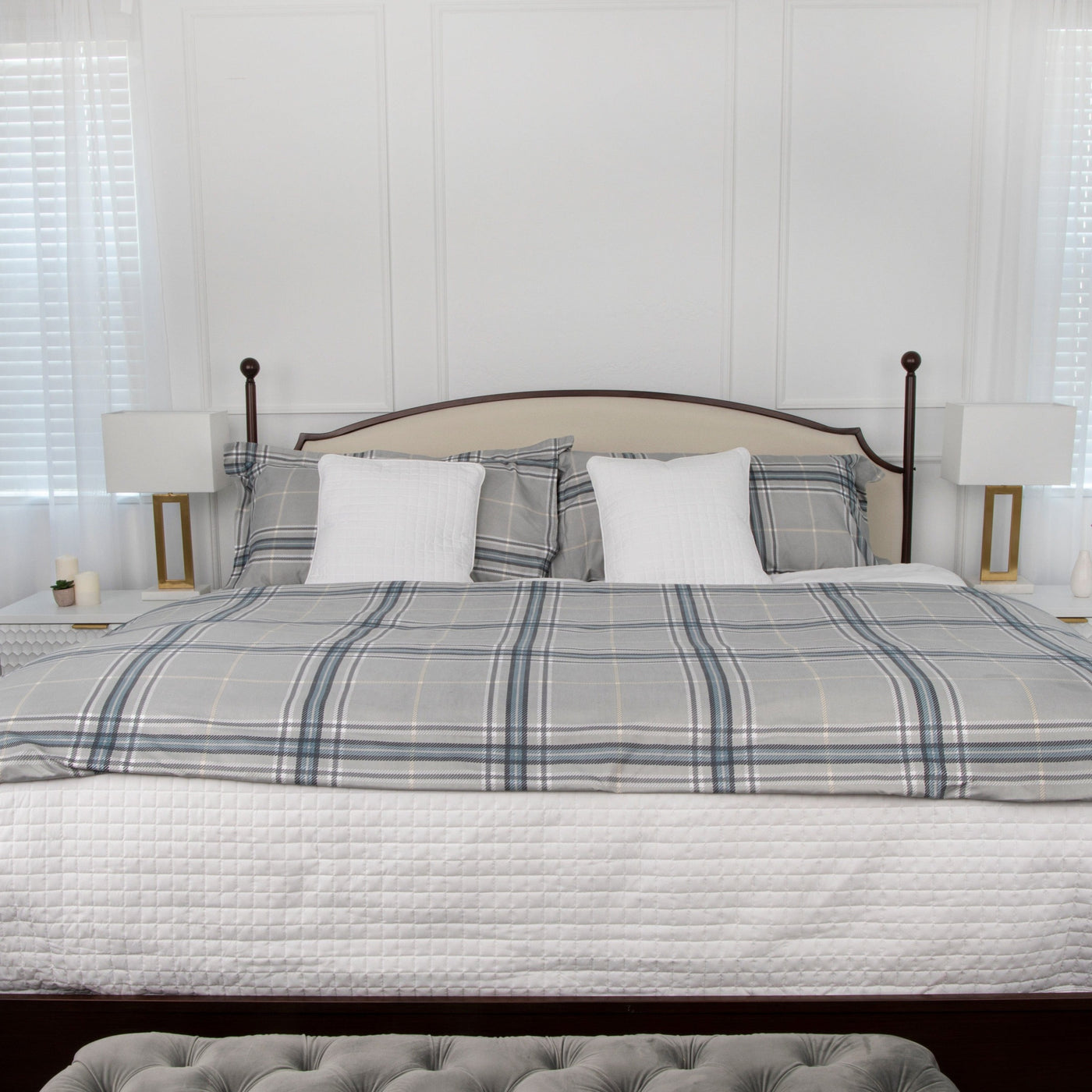 Front View of Vilano Plaid Comforter Set in Grey#color_plaid-grey