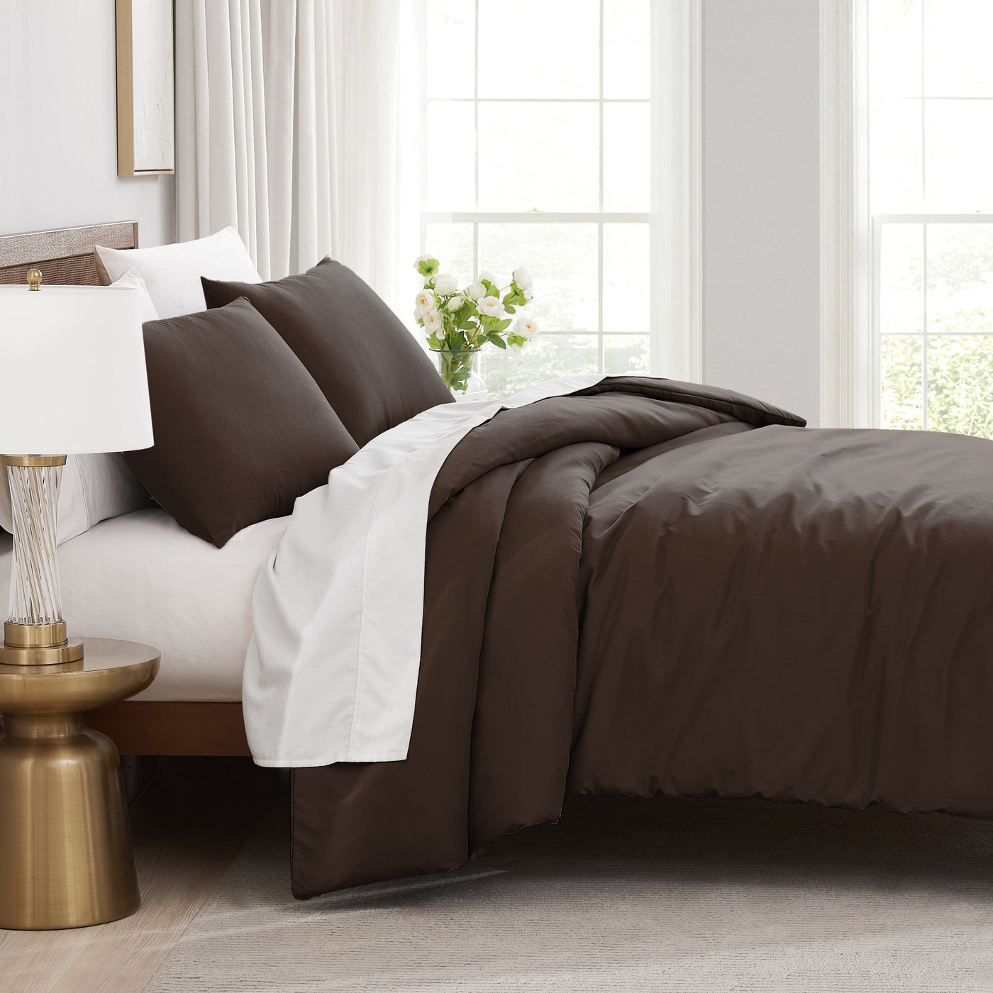 Side View of Vilano Duvet Cover Set in Brown#color_vilano-chocolate-brown