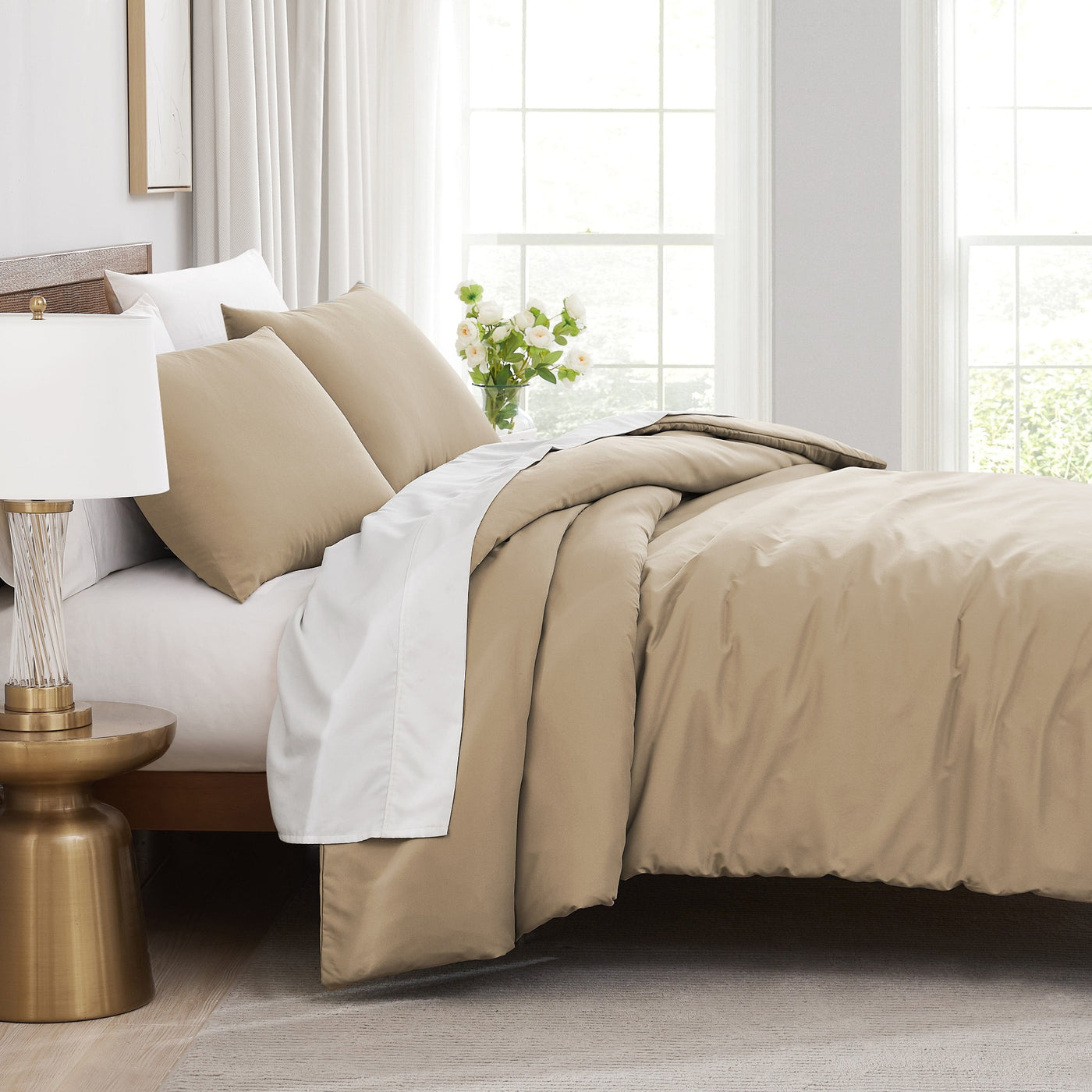 Side View of Vilano Duvet Cover Set in Taupe#color_vilano-taupe