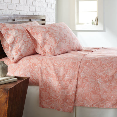 Close Up View of Perfect Paisley in Coral Pillows Shams#color_perfect-paisley-coral-haze-with-white