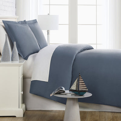 Details of 300 Thread Count Sateen Solid Cotton Duvet Cover Set in Steel Blue#color_solid-steel-blue