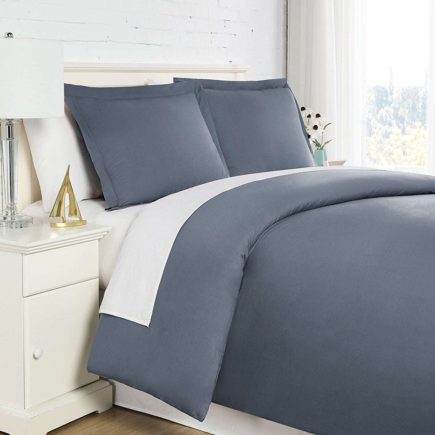 Details of 300 Thread Count Sateen Solid Cotton Duvet Cover Set in Steel Blue#color_solid-steel-blue