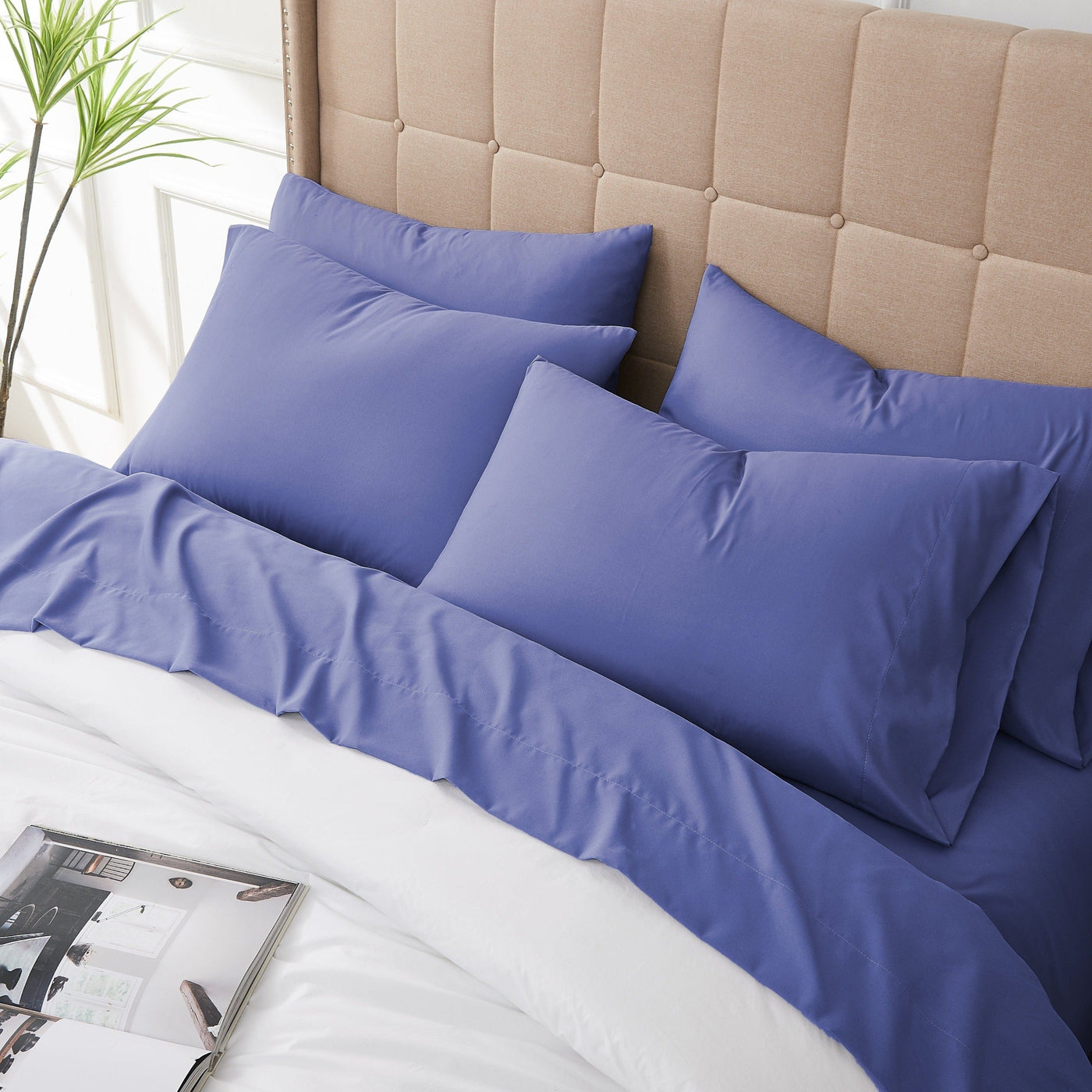 Close Up View of Everyday Essentials Pillow Case in Denim#color_denim