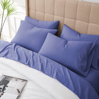 Close Up View of Everyday Essentials Pillow Case in Denim#color_denim