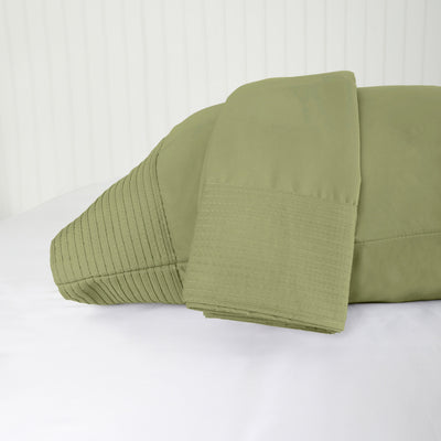 Details and Texture of Vilano Pleated Pillow Cases in Sage Green#color_vilano-sage-green