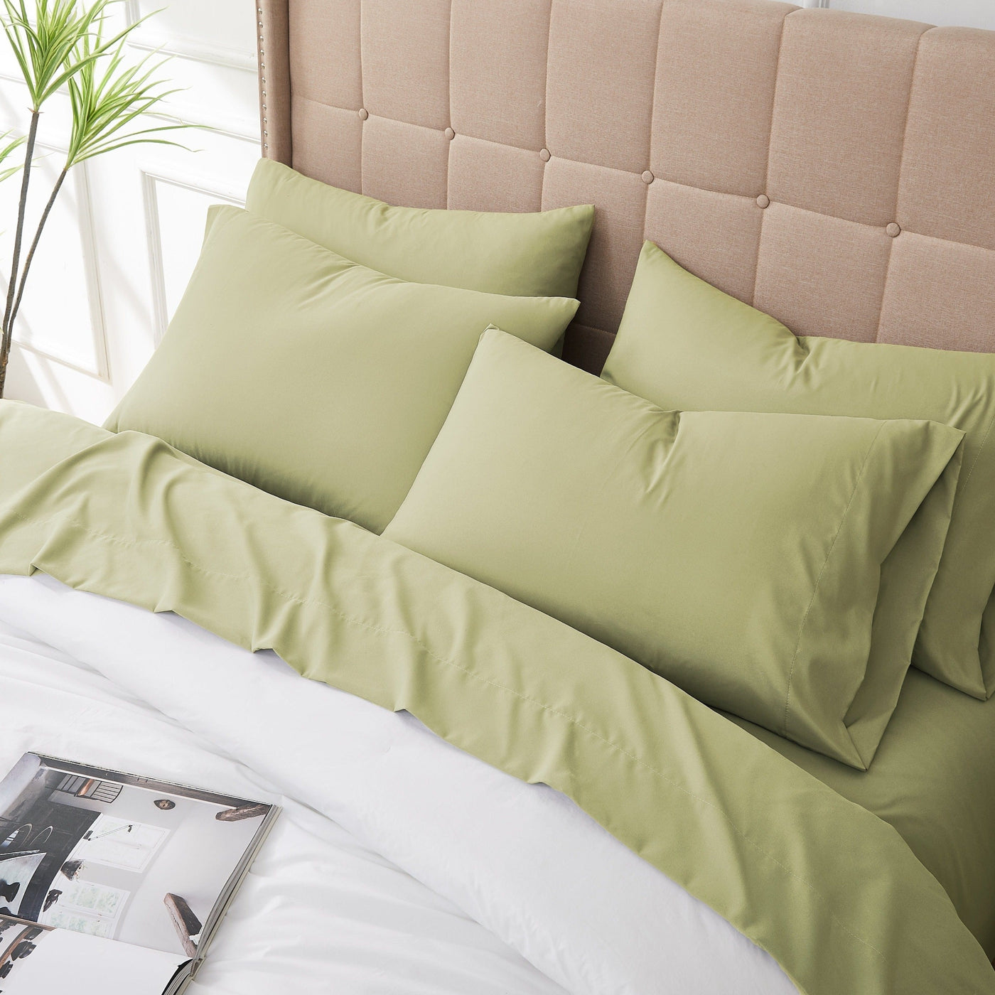 Close Up View of Everyday Essentials Pillow Case in Sage Green#color_sage-green