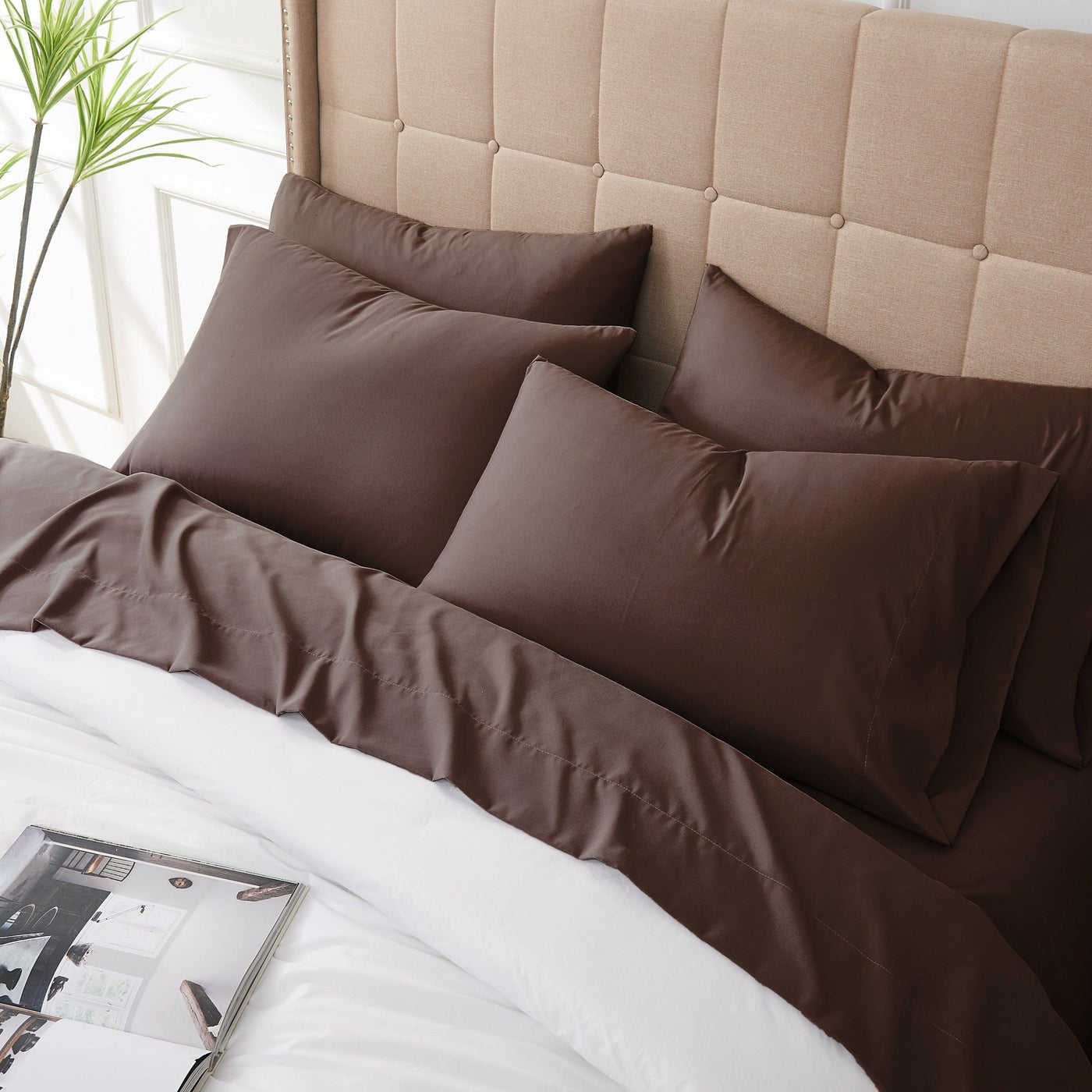 Close Up View of Everyday Essentials Pillow Case in Brown#color_brown