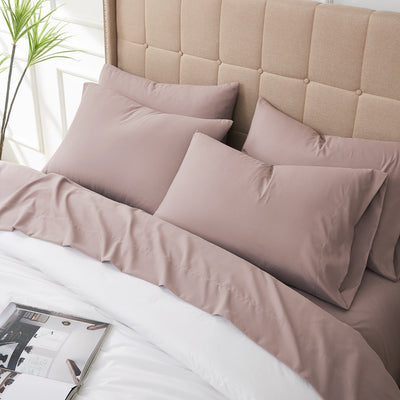 Close Up View of Everyday Essentials Pillow Case in Muted Mauve#color_muted-mauve
