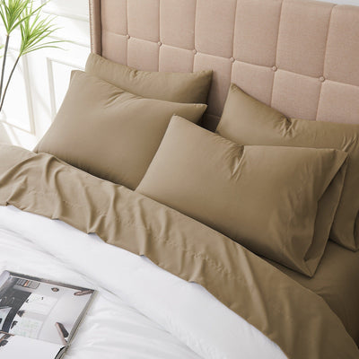 Close Up View of Everyday Essentials Pillow Case in Dark Taupe#color_dark-taupe