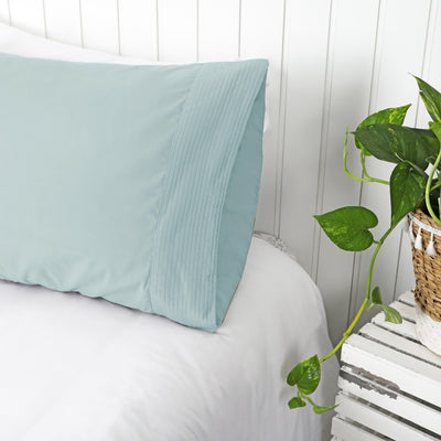 Side View of Vilano Pleated Pillow Cases in Sky Blue#color_vilano-sky-blue