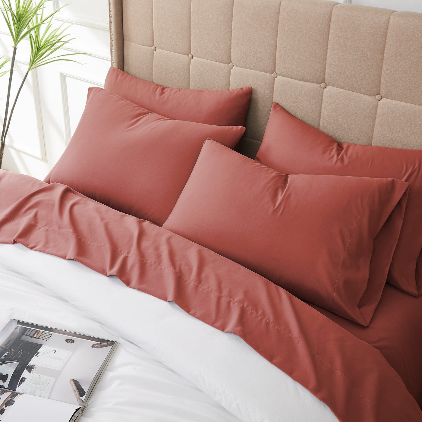 Close Up View of Everyday Essentials Pillow Case in Marsala#color_marsala