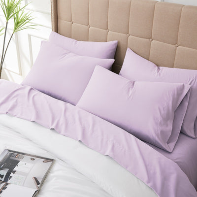 Close Up View of Everyday Essentials Pillow Case in Lilac#color_lilac