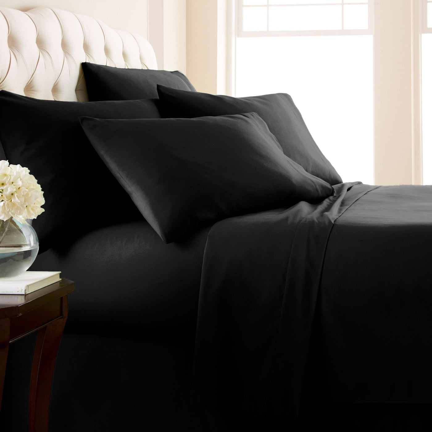 Side View of Everyday Essentials 6-Piece Sheet Set in Black#color_black