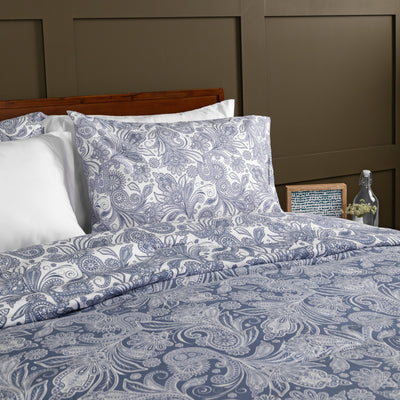 Side View of Perfect Paisley Reversible Comforter Set in Blue#color_perfect-paisley-blue