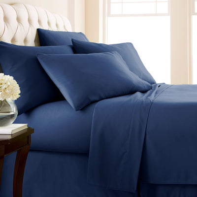 Side View of Everyday Essentials 6-Piece Sheet Set in Navy Blue#color_navy-blue