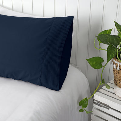 Side View of Vilano Pleated Pillow Cases in Dark Blue#color_vilano-dark-blue