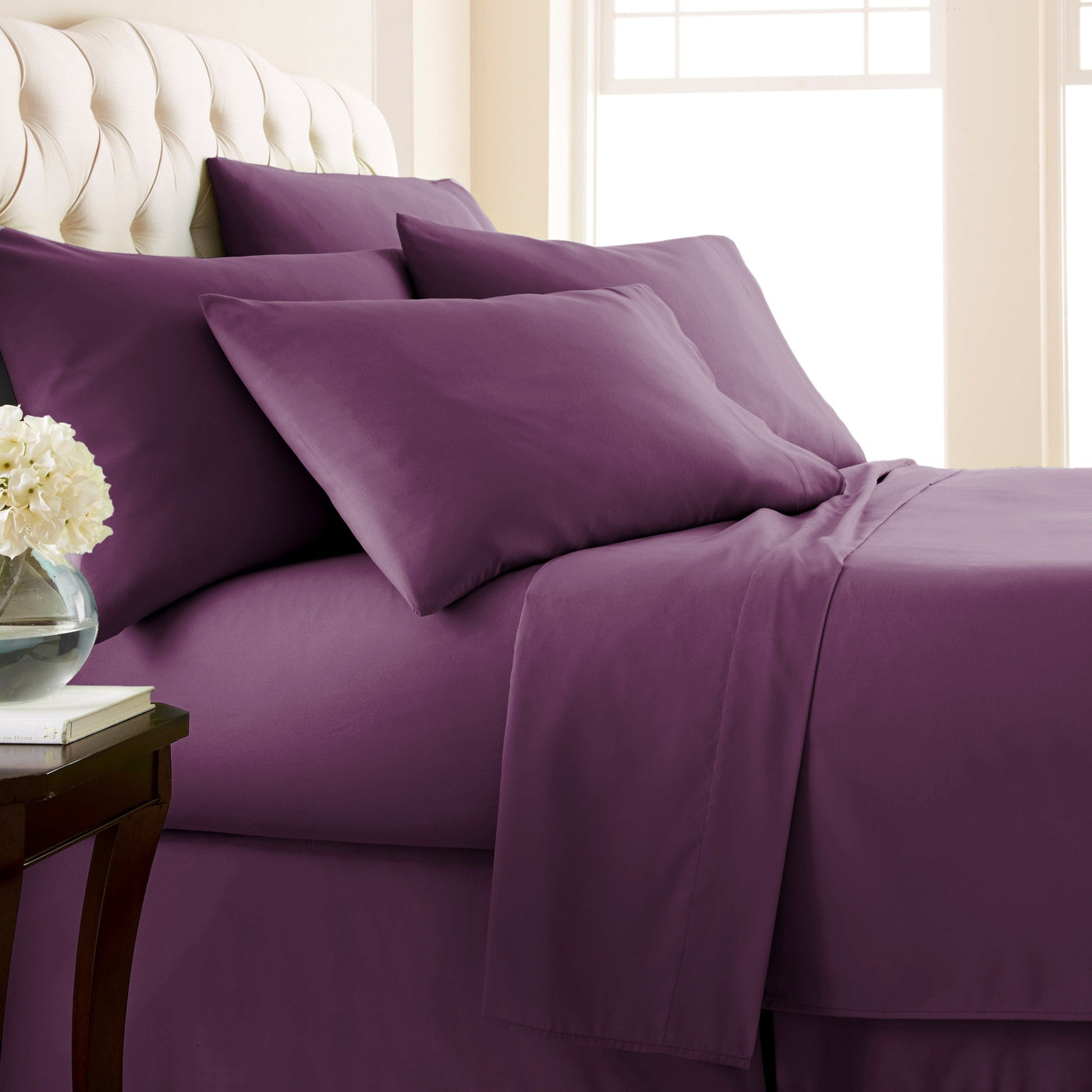 Side View of Everyday Essentials 6-Piece Sheet Set in Purple#color_purple