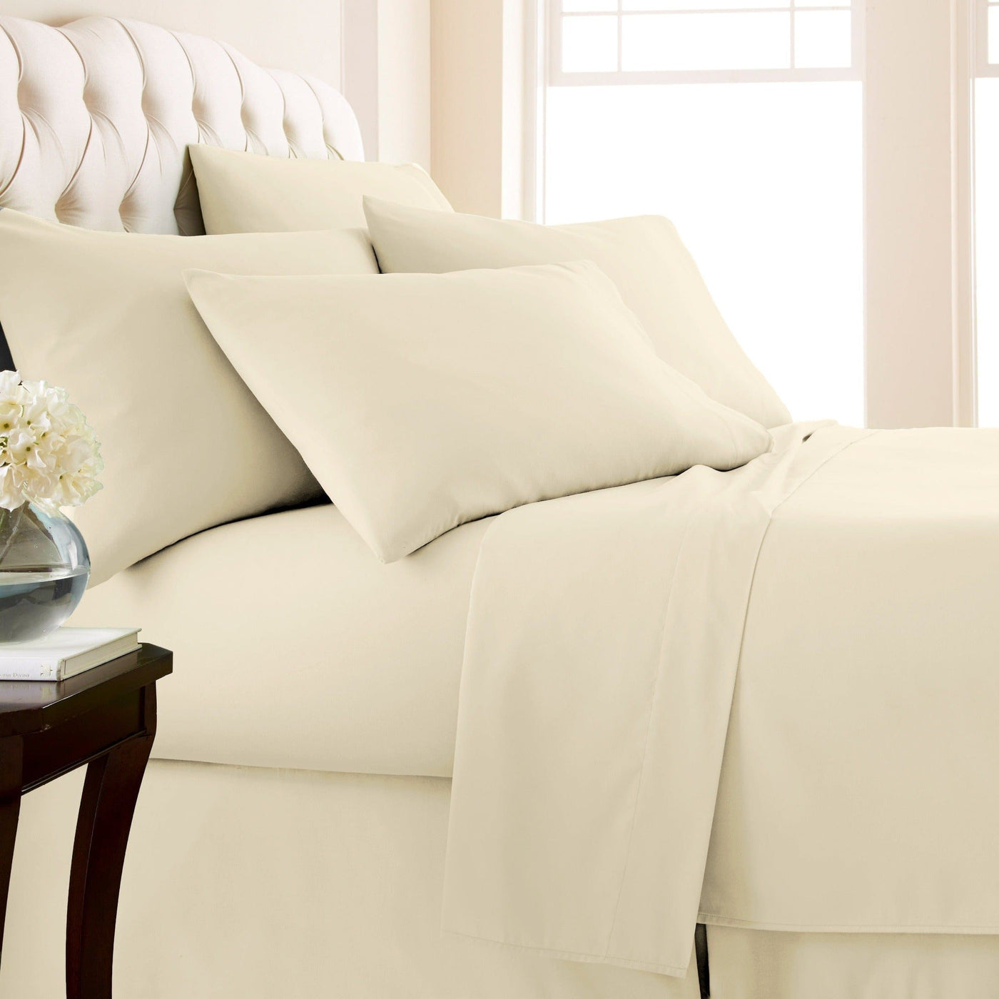 Side View of Everyday Essentials 6-Piece Sheet Set in Off White#color_off-white