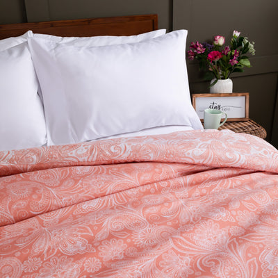 Side View of Perfect Paisley Reversible Comforter Set in Coral#color_perfect-paisley-coral-haze
